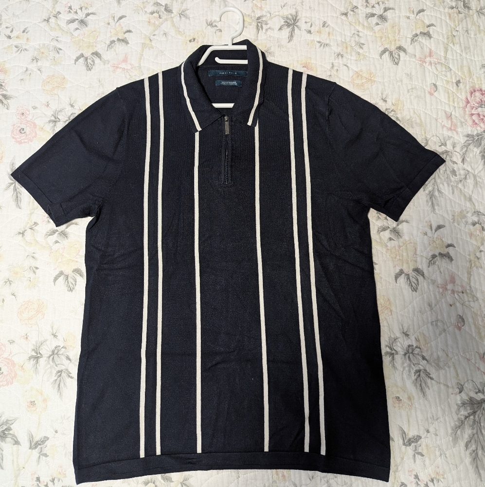 Perry Ellis Navy Polo with Light Stripes